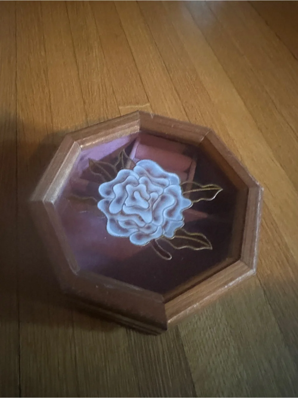 Vintage Rosalco Jewelry Box The Commodore Collection Wooden Floral Glass
